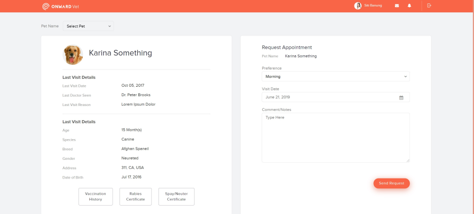 screenshot of Onward Vet